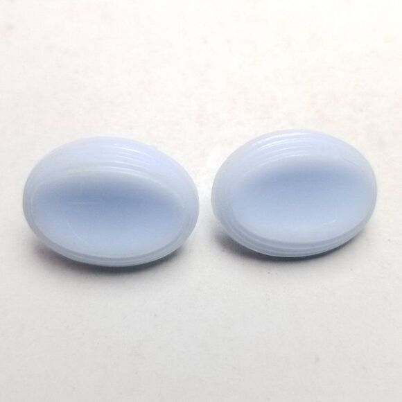 Vintage Light Blue Plastic Oval Stud Earrings, Tiered Design Edges, 80s Style - Picture 2 of 5